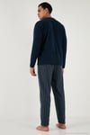 Ekoseli Yumuşak Dokulu Regular Fit Uzun Kollu Erkek Pijama Takımı 609611030 LACİVERT-GRİ