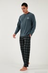 Ekoseli Yumuşak Dokulu Regular Fit Uzun Kollu Erkek Pijama Takımı 609611030 ANTRASİT