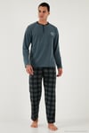 Ekoseli Yumuşak Dokulu Regular Fit Uzun Kollu Erkek Pijama Takımı 609611030 ANTRASİT