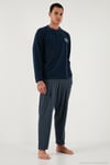 Ekoseli Yumuşak Dokulu Regular Fit Uzun Kollu Erkek Pijama Takımı 609611030 LACİVERT-GRİ