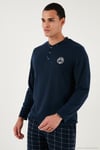 Ekoseli Yumuşak Dokulu Regular Fit Uzun Kollu Erkek Pijama Takımı 609611030 LACİVERT