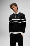 Ellesse Şeritli Pamuklu Regular Fit Yarım Fermuarlı Dik Yaka Erkek Sweat EM619-BK SİYAH