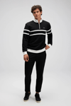 Ellesse Şeritli Pamuklu Regular Fit Yarım Fermuarlı Dik Yaka Erkek Sweat EM619-BK SİYAH