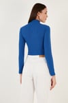 Esnek Slim Fit Cut Out Pencereli Dik Yaka Crop Kadın Bluz 5865348 SAKS