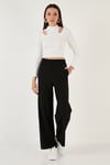Esnek Slim Fit Cut Out Pencereli Dik Yaka Crop Kadın Bluz 5865348 BEYAZ