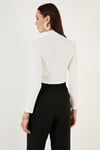 Esnek Slim Fit Cut Out Pencereli Dik Yaka Crop Kadın Bluz 5865348 BEYAZ