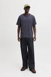 Essentials Jjedover Pamuklu Relaxed Fit Çizgili Erkek T Shirt 12288015 LACİVERT-BEYAZ
