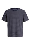 Essentials Jjedover Pamuklu Relaxed Fit Çizgili Erkek T Shirt 12288015 LACİVERT-BEYAZ