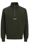 Essentials Jjesoho Pamuklu Regular Fit Fermuarlı Dik Yak Erkek Sweat 12278793 KOYU YEŞİL