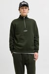 Essentials Jjesoho Pamuklu Regular Fit Fermuarlı Dik Yak Erkek Sweat 12278793 KOYU YEŞİL