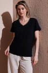 Fashion Friends % 100 Pamuk Regular Fit V Yaka Bayan T Shirt 25Y0478K1 SİYAH