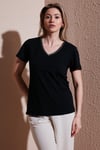 Fashion Friends % 100 Pamuk Regular Fit V Yaka Bayan T Shirt 25Y0478K1 SİYAH