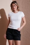 Fashion Friends % 100 Pamuk Slim Fit Zımba Detaylı Bayan T Shirt 25Y0523K1 EKRU