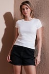 Fashion Friends % 100 Pamuk Slim Fit Zımba Detaylı Bayan T Shirt 25Y0523K1 EKRU