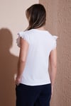 Fashion Friends % 100 Pamuk Standart Fit Güpürlü Kol Bisiklet Yaka Bayan T Shirt 25Y0544K1 BEYAZ