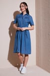 Fashion Friends % 100 Pamuk Standart Fit Kısa Kollu Mini Boy Denim Bayan Elbise 25Y0108K1 MAVİ