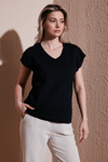 Fashion Friends % 100 Pamuk Standart Fit V Yaka Güpür Detaylı Bayan Bluz 25Y0540K1 SİYAH