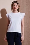 Fashion Friends % 100 Pamuk Standart Fit Güpürlü Kol Bisiklet Yaka Bayan T Shirt 25Y0544K1 BEYAZ