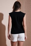 Fashion Friends % 100 Pamuk Standart Fit Bisiklet Yaka Taşlı Kadın Bluz 25Y0472K1 SİYAH