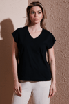 Fashion Friends % 100 Pamuk Standart Fit V Yaka Güpür Detaylı Bayan Bluz 25Y0540K1 SİYAH