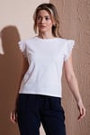 Fashion Friends % 100 Pamuk Standart Fit Güpürlü Kol Bisiklet Yaka Bayan T Shirt 25Y0544K1 BEYAZ