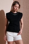 Fashion Friends % 100 Pamuk Standart Fit Bisiklet Yaka Taşlı Kadın Bluz 25Y0472K1 SİYAH