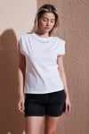 Fashion Friends % 100 Pamuk Standart Fit Bisiklet Yaka Taşlı Kadın Bluz 25Y0472K1 BEYAZ