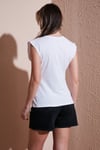 Fashion Friends % 100 Pamuk Standart Fit Bisiklet Yaka Taşlı Kadın Bluz 25Y0472K1 BEYAZ