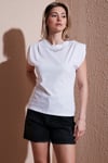 Fashion Friends % 100 Pamuk Standart Fit Bisiklet Yaka Taşlı Kadın Bluz 25Y0472K1 BEYAZ