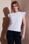 Fashion Friends % 100 Pamuk Standart Fit Güpürlü Kol Bisiklet Yaka Bayan T Shirt 25Y0544K1 BEYAZ
