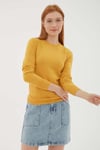 Fashion Friends Bisiklet Yaka Slim Fit İnce Triko Bayan Kazak 23K0777K1 HARDAL