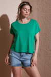 Fashion Friends Comfort Fit Bisiklet Yaka Bayan Bluz 25Y0519K1 YEŞİL