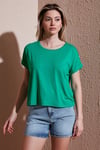 Fashion Friends Comfort Fit Bisiklet Yaka Bayan Bluz 25Y0519K1 YEŞİL