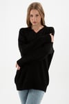 Fashion Friends Düşük Omuzlu V Yaka Relaxed Fit Bayan Kazak 23K0174K1 SİYAH