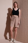 Fashion Friends Keten Karışımlı Comfort Fit Lastikli Kısa Kadın Short 25Y0606K1 BEJ