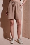 Fashion Friends Keten Karışımlı Comfort Fit Lastikli Kısa Kadın Short 25Y0606K1 BEJ