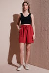 Fashion Friends Keten Karışımlı Comfort Fit Lastikli Kısa Bayan Short 25Y0606K1 KİREMİT
