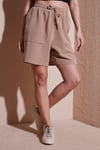 Fashion Friends Keten Karışımlı Comfort Fit Lastikli Kısa Kadın Short 25Y0606K1 BEJ
