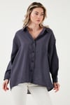 Fashion Friends Oversize Cep Detaylı Uzun Kollu Bayan Gömlek 25Y0571K1 ANTRASİT