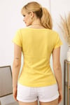 Fashion Friends Pamuklu Düğme Detalı V Yaka Kadın T Shirt 26Y0191K1 SARI