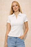 Fashion Friends Pamuklu Fermuarlı Kadın Polo Yaka T Shirt 26Y0332K1 BEYAZ