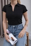 Fashion Friends Pamuklu Fermuarlı Kadın Polo Yaka T Shirt 26Y0332K1 SİYAH