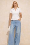 Fashion Friends Pamuklu Fermuarlı Kadın Polo Yaka T Shirt 26Y0332K1 BEYAZ