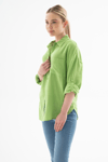 Fashion Friends Pamuklu Regular Fit Önü Kısa Arkası Uzun Tek Cepli Bayan Gömlek 25Y0245K1 YEŞİL