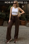Fashion Friends Pamuklu Relaxed Fit Yüksek Bel Geniş Paça Bayan Eşofman Altı 25K0418K1 KAHVE