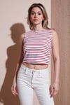Fashion Friends Pamuklu Slim Fit Bisiklet Yaka Bayan Crop 25Y0326K1 Kırmızı Çizgili