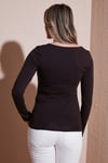 Fashion Friends Pamuklu Slim Fit Kare Yaka Bayan Bluz 25K0019K1 KAHVE
