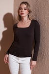 Fashion Friends Pamuklu Slim Fit Kare Yaka Bayan Bluz 25K0019K1 KAHVE