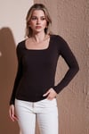 Fashion Friends Pamuklu Slim Fit Kare Yaka Bayan Bluz 25K0019K1 KAHVE