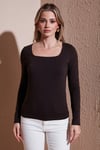 Fashion Friends Pamuklu Slim Fit Kare Yaka Bayan Bluz 25K0019K1 KAHVE